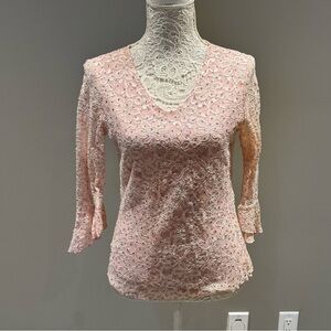 Laura Pink 3/4 Sleeve Sparkly Top Sz M